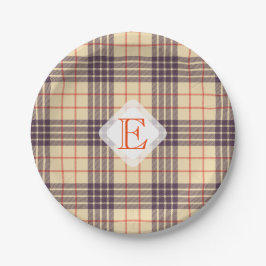Monogram, elegant Schotse clan beige plaid tartan Papieren Bordje