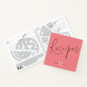 Monogram Elegant Script Coral Recipe Book Notitieboek
