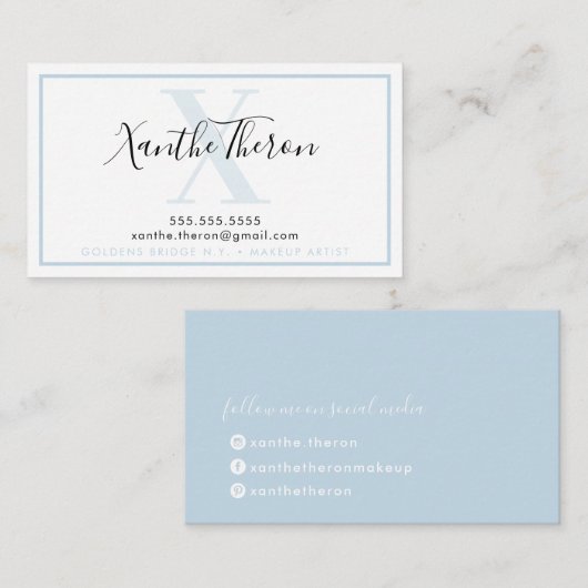 MONOGRAM elegant script modern minimaal bord blauw Visitekaartje (Voorkant / Achterkant)