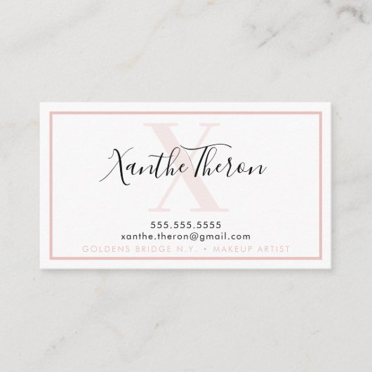 MONOGRAM elegant script modern minimal bord roze Visitekaartje (Voorkant)