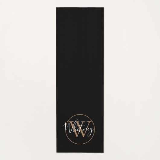 Monogram Elegant Script Zwart en Goud Yogamat (Voorkant)