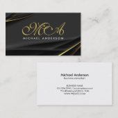 Monogram Elegant Script Zwart Goud Achtergrond Visitekaartje (Voorkant / Achterkant)