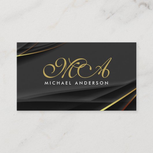 Monogram Elegant Script Zwart Goud Achtergrond Visitekaartje (Voorkant)