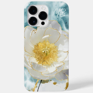 Monogram Elegant Simple White Flower Waterverf Case-Mate iPhone 14 Pro Max Hoesje