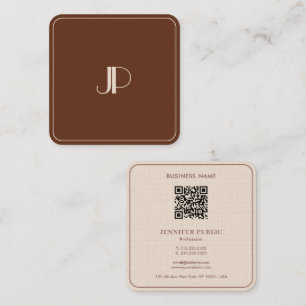 Monogram Elegant Terracotta Luxe Premium Linnen Vierkante Visitekaartje