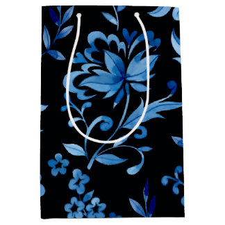 Monogram Elegant Vintage Blauwe Bloemmotief Medium Cadeauzakje