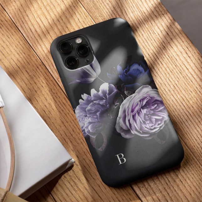 Monogram Elegant Violet Floral Roos Case-Mate iPhone Hoesje