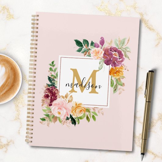 Monogram Elegant Waterverf Roos Floral Botanical Planner
