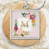 Monogram Elegant Waterverf Roos Floral Botanical Sleutelhanger