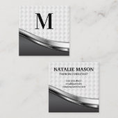 Monogram Elegant Weave Patroon | Metaal Vierkante Visitekaartje (Voorkant / Achterkant)