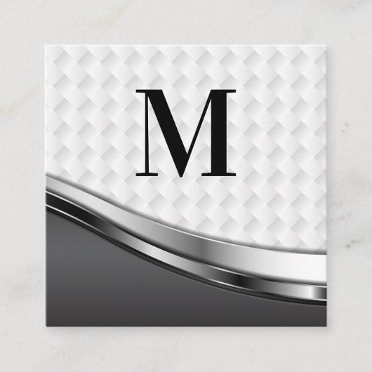Monogram Elegant Weave Patroon | Metaal Vierkante Visitekaartje (Voorkant)