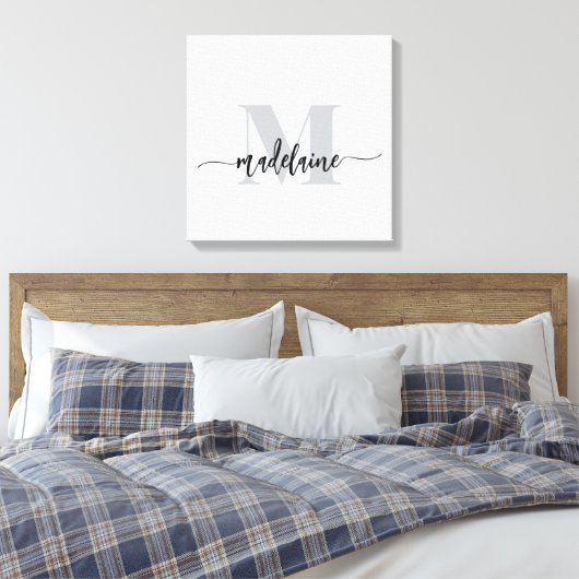 Monogram Elegant Wit Zwart Persoonlijk Canvas Afdruk (Insitu (Slaapkamer))