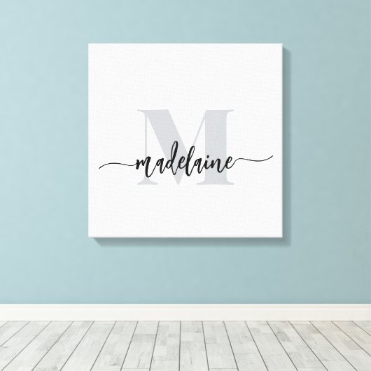 Monogram Elegant Wit Zwart Persoonlijk Canvas Afdruk (Insitu (Houten vloer))