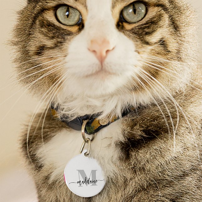 Monogram Elegant Wit Zwart Persoonlijk Huisdierpenning (Creator heeft geüpload)