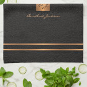Monogram elegant zwart goud naam script chef theedoek (Gevouwen)