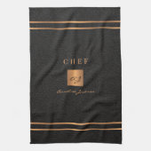 Monogram elegant zwart goud naam script chef theedoek (Verticaal)