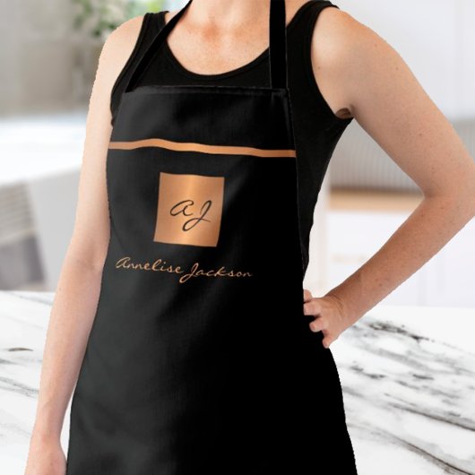 Monogram elegant zwart goudnaamscript schort