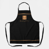 Monogram elegant zwart goudnaamscript schort (Voorkant)