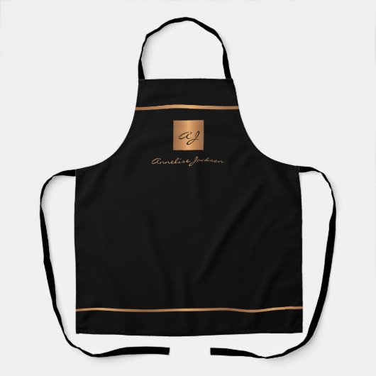 Monogram elegant zwart goudnaamscript schort (Voorkant)