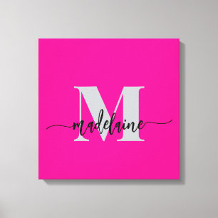 Monogram Elegant Zwart Roze Persoonlijk Canvas Afdruk