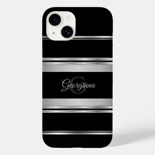 Monogram elegant zwart-wit en zilver grijs design Case-Mate iPhone case (Achterkant)