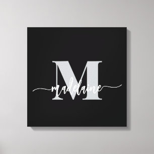 Monogram Elegant Zwart Wit Persoonlijk Canvas Afdruk