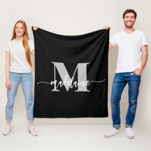 Monogram Elegant Zwart Wit Persoonlijk Fleece Deken