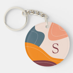 Monogram elegante abstracte geometrische golflijne sleutelhanger
