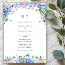 Monogram Elegante Blauwe Hortensia Rand Bruiloft
