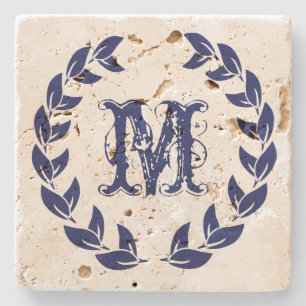 Monogram Elegante Blauwe Krans Stenen Onderzetter