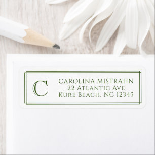 Monogram Elegante Donkergroene Rand Briefpapier Etiket