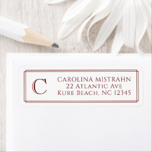 Monogram Elegante Donkerrode Rand Briefpapier Etiket