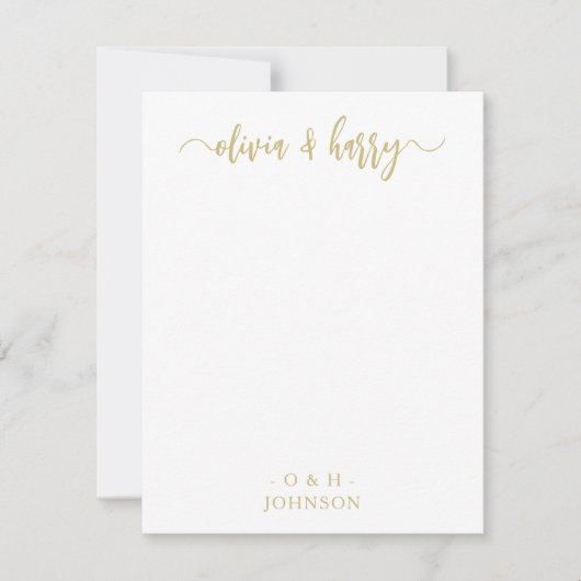 Monogram Elegante Gouden Witte Trouwnotitiekaart Notitiekaartje (Voorkant)