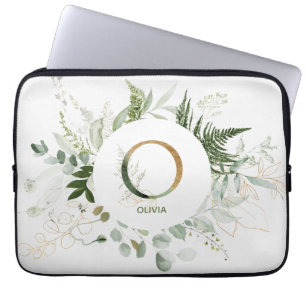 Monogram Elegante Greenery Krans Laptop Mouw Sleeve
