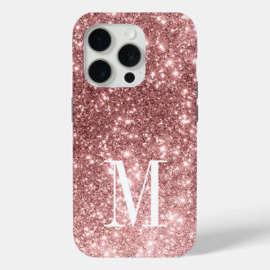Monogram Elegante minimale Gouden Roos Glitter Fol iPhone 15 Pro Case