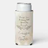 Monogram Elegante Moeder-van-Parel Perzik Bruiloft (Seltzer Voorkant)