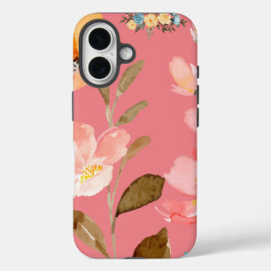 Monogram Elegante Roze Waterverf iPhone 16 Hoesje