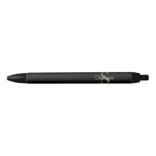 Monogram Elegante Script Naam Zwart Goud Zwarte Inkt Pen