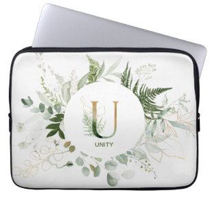 Monogram Elegante U Foliage Krans Laptop Mouw Laptop Sleeve