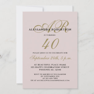 Monogram elegante veertig verjaardag blush roze go kaart