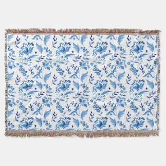 Monogram Elegante Vintage Blauwe Bloemmotief Deken