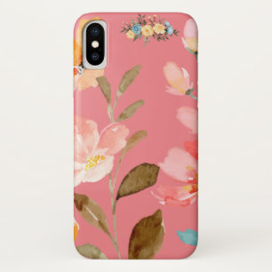 Monogram Elegante Waterverf Roze Appel iPhone X Hoesje