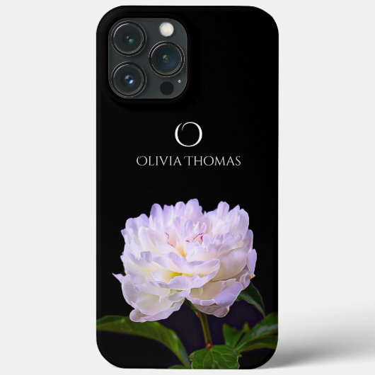 Monogram Elegante Witte pioen met naam Case-Mate iPhone Case (Achterkant)