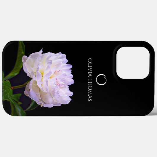 Monogram Elegante Witte pioen met naam Case-Mate iPhone Case (Achterkant (horizontaal))