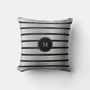 Monogram elegante zilver en zwarte stripes kussen