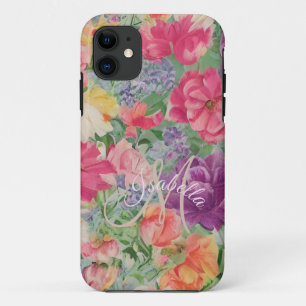 Monogram Elegante Zomer Bloeit Waterverf iPhone 11 Hoesje