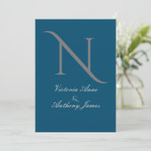 Monogram Elegante Zwart Goud Blad Huwelijksuitnodi Kaart (Staand voorkant)