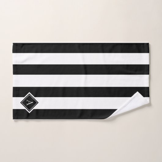 Monogram elegante zwarte witte verticale strepen bad handdoek (Handdoek)