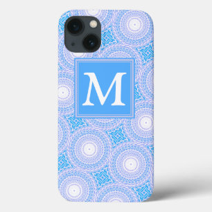 Monogram Elektrisch blauw cirkelpatroon Hoesje-Mat iPhone 13 Hoesje
