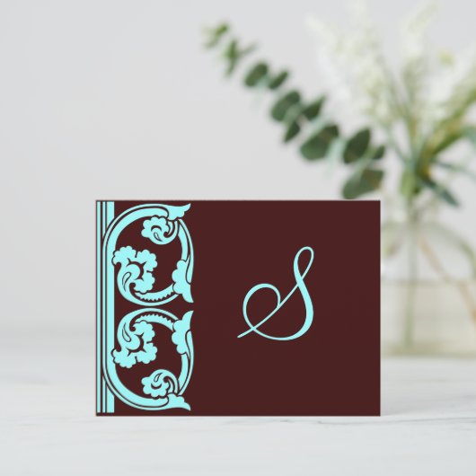 Monogram Element Blauwgroen Blauw Briefkaart (Staand voorkant)
